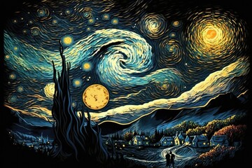 serene night sky with a glowing full moon and twinkling stars. Generative AI