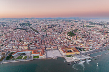 Obraz premium Commerce Square in Lisbon, Portugal. Palace Yard, Royal Palace of Ribeira. Drone Point of View