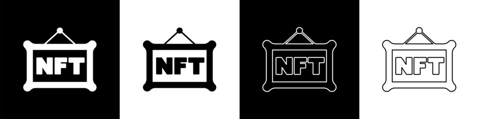 Set NFT Digital crypto art icon isolated on black and white background. Non fungible token. Vector - obrazy, fototapety, plakaty