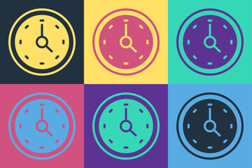 Fototapeta premium Pop art Clock icon isolated on color background. Time symbol. Vector