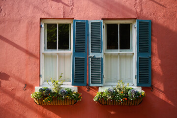 Fototapeta na wymiar Window with three shutters