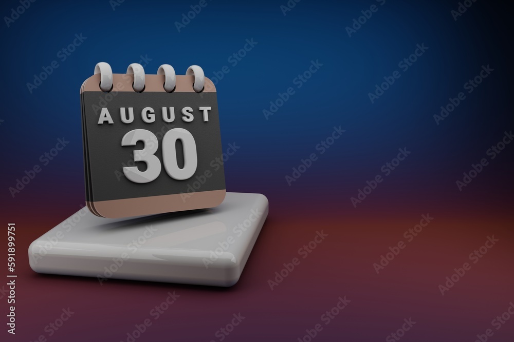 Poster standing black and red month lined desk calendar with date august 30. modern design with golden elem
