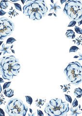 Flower floral frame watercolor png sunflower blue shapes wedding postcard 