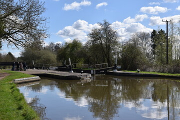 Fototapeta na wymiar a walk along the canal locks at Hatton on a sunny day