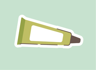 Concept Morning routine toothpaste. This illustration depicts a toothpaste tube on a light green background, featuring a flat and cartoonish design with a vector concept. Vector illustration.