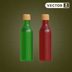 glass bottle 3D vector icon set, on a muddy green background