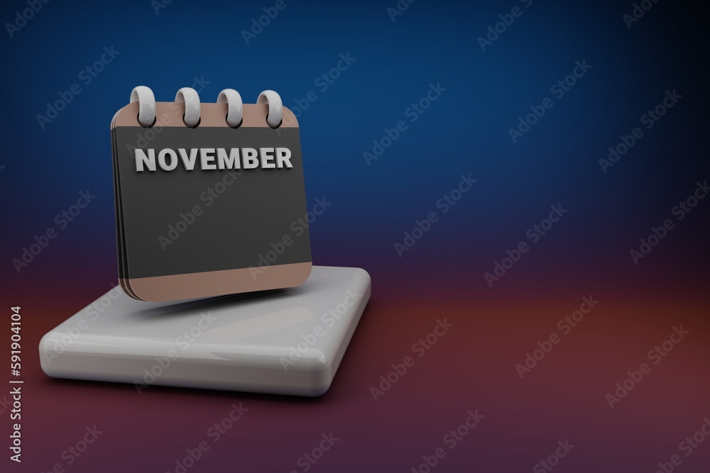 Poster standing black and red month lined desk calendar with date november. modern design with golden eleme
