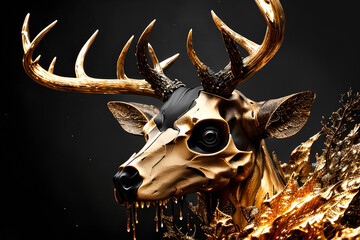 Modern deer skull screams epic art ,horror canvas art collection for decoration and interior. black and gold. wall art. canvas art, wallpaper . Generative ai