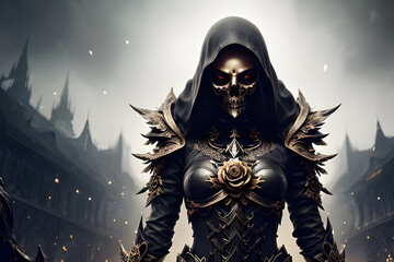 Fototapeta premium Modern skull screams epic art ,horror canvas art collection for decoration and interior. black and gold. wall art. canvas art, wallpaper . Generative ai