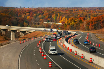 The Ohio Turnpike curves through a construction area in the Cuyahoga Valley of Northeast Ohio amid...