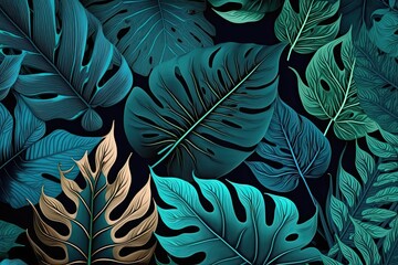 lush green foliage against a dark background. Generative AI
