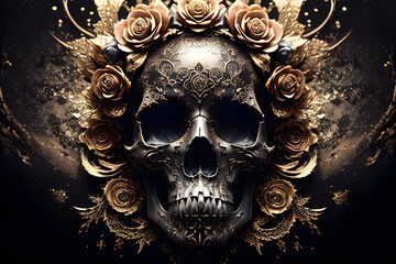 Modern skull screams epic art ,horror canvas art collection for decoration and interior. black and gold. wall art. canvas art, wallpaper . Generative ai