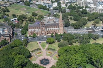 Fototapeta na wymiar Cityscape of Sydney. Cathedral in Background. Australia