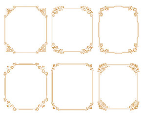 Set of decorative frames Elegant vector element for design in Eastern style, place for text. Floral gold and white borders. Lace illustration for invitations and greeting cards