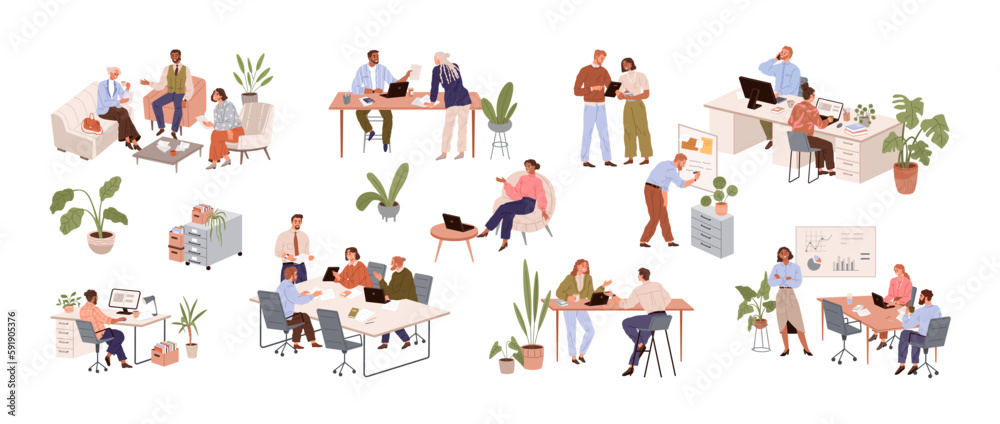 Wall mural people at office work. group business people discussing something smiling. business professionals. s - Wall murals