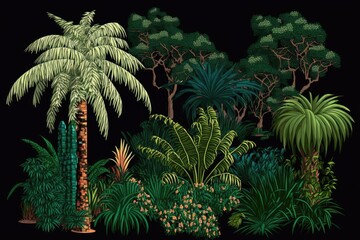 serene tropical landscape with lush palm trees. Generative AI