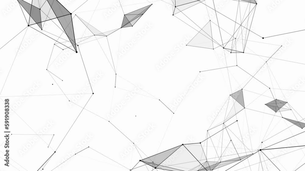 Wall mural black white plexus with dots, lines, triangles. loop animation. 4k