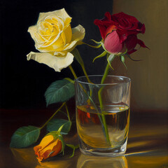 Two Roses in the Style  - oil painting