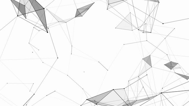 Black white plexus with dots, lines, triangles. Loop animation. 4k