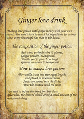 Digital artwork, A4. Love Spell Printable, Grimoire Page, Ginger Love spell Potion , Kitchen Magic	