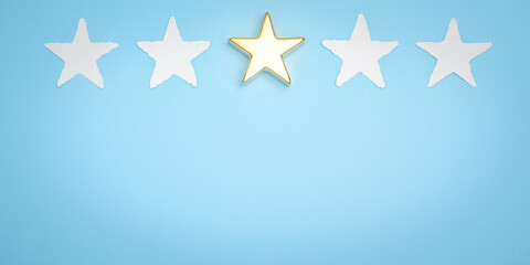 Five stars of rating. Four - paper and one shining golden star