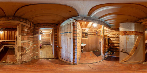Obraz na płótnie Canvas Full spherical seamless hdr panorama 360 degrees view in interior of sauna complex of saunas for men and women. Generative Ai