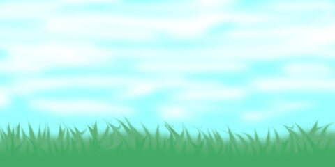 Fototapeta na wymiar Illustration of clouds in the blue sky and green grass