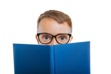child reads a book against a png backgrounds