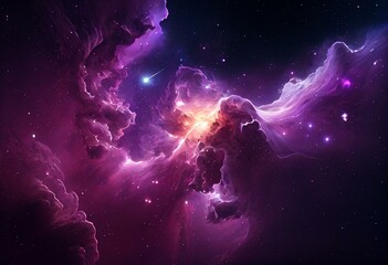 Obraz na płótnie Canvas Bright purple space nebula. Elements of this image furnished by NASA. Generative AI