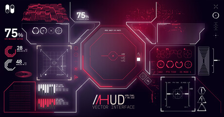 Futuristic cyberpunk user interface HUD display elements kit. Vector illustration