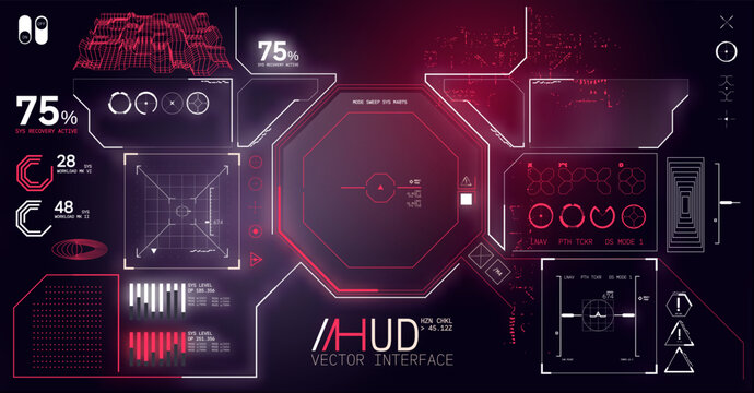 Futuristic Cyberpunk User Interface HUD Display Elements Kit. Vector Illustration