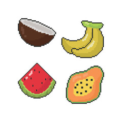 Cute Fruit and Vegetable Doodle in Pixel Art Illustration