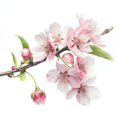 Watercolor illustration of cherry blossom flower,sakura flower,  isolated on white background. Generative AI