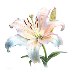 Naklejka premium Watercolor illustration of lily flower, isolated on white background. Generative AI