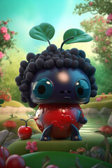 Beetle Character With Fluffy Hair Holding Fruits In Lush Green Garden Background Generative Ai Digital Illustration Part#120423