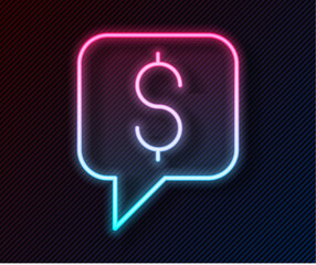 Glowing neon line Paid support icon isolated on black background.Speech bubble chat. Message icon. Communication or comment chat symbol. Vector