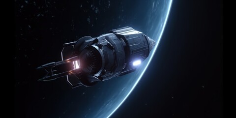 Futuristic Spaceship with Illuminated Fusion Engines in Deep Space generative ai  illustration 