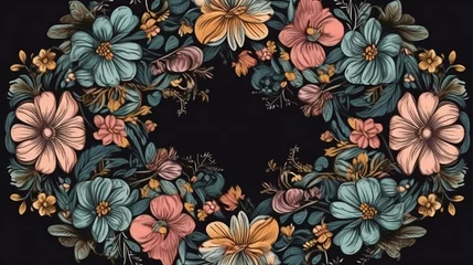 Fototapete flower frame on black background, AI generated © Solenia