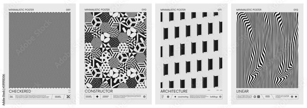Aufkleber abstract modern geometric vector minimalistic posters with simple shapes in black and white and silh
