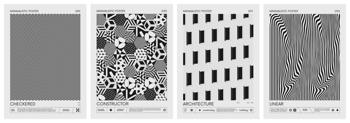 Abstract modern geometric vector Minimalistic Posters with simple shapes in black and white and silhouette of basic geometric figures, composition graphic design, set 23 - obrazy, fototapety, plakaty