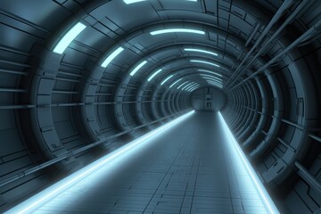Fototapeta na wymiar Futuristic Sci-Fi Tunnel with Neon Lights and Reflective Floors generative ai illustration