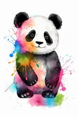 Nursery Art Watercolor style cute and adorable Panda bear, perfect for Kids Room, generated by AI