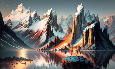 Fototapeta na wymiar Snow covered mountains landscape background Generative AI