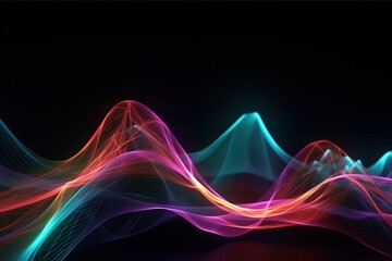 Fototapeta premium Abstract futuristic background with blurry glowing waves and neon lines. Spiritual energy concept, digital generative ai wallpaper