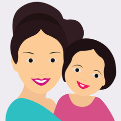 Sweet girl hugging her mother. Happy mothers day vector art work.