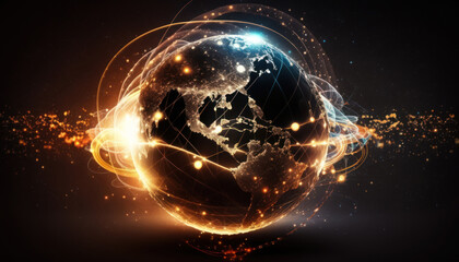 Obraz premium Global network connection concept. Big data visualization. Social network communication in the global computer networks. Internet technology. Ai generated