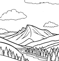 Fototapeta premium Coloring page of mountain landscape