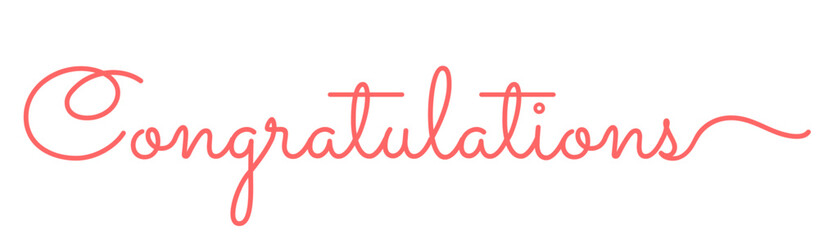 Pink Congratulations handwritten text lettering on white background.	
