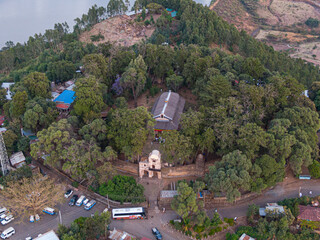 Aerial view of Debre Birhan Selassie Church in Gondar town city, Ethiopia