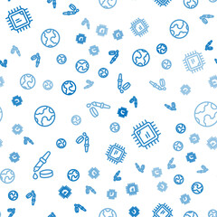 Set line Pipette, Processor CPU and Earth globe on seamless pattern. Vector